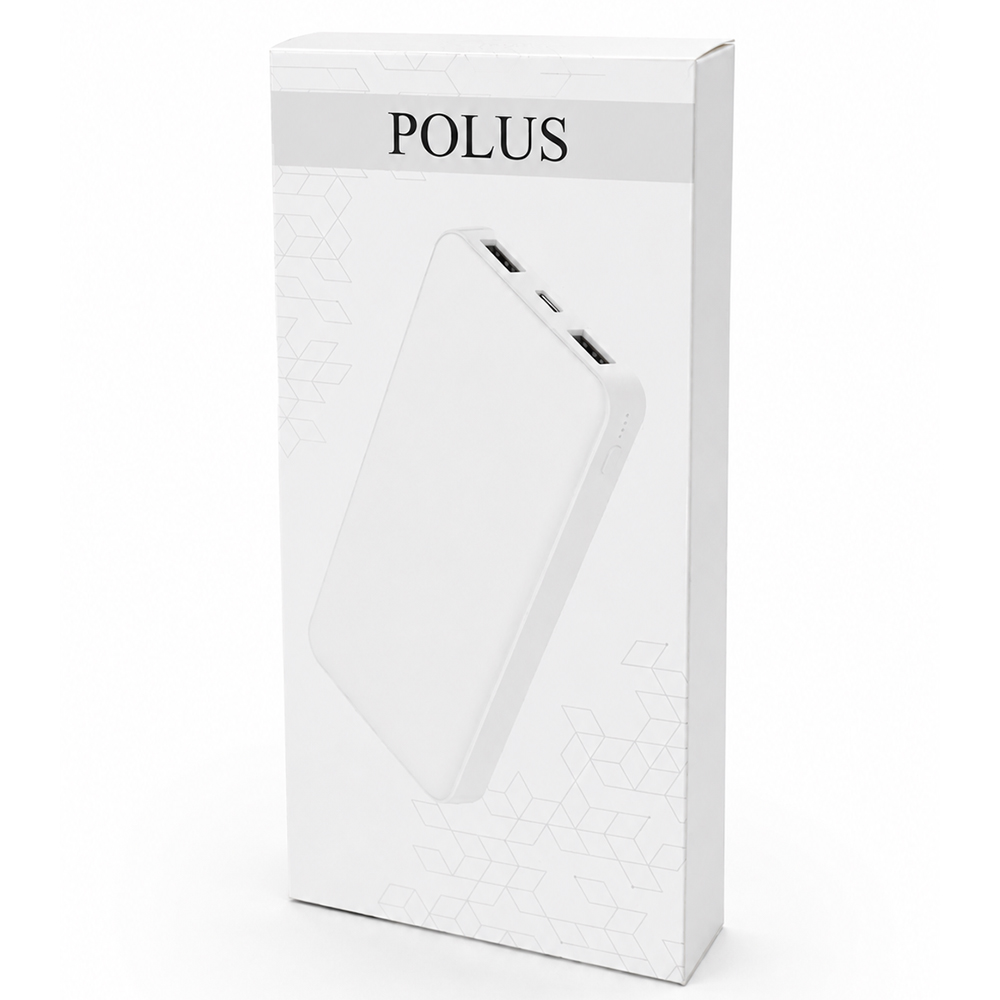 Внешний аккумулятор Polus, 10000 Mah, софт-тач покрытие, белый — 2018.01.01