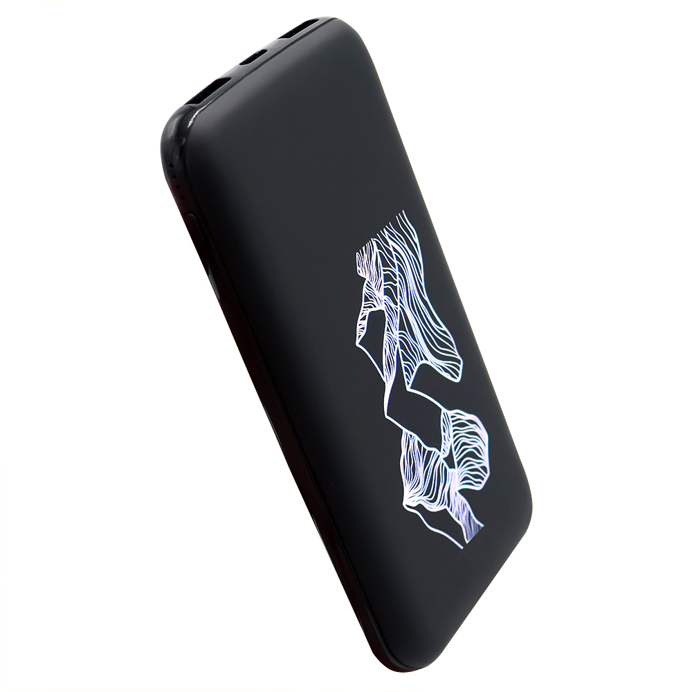 Внешний аккумулятор Kugo, 10000 mAh с подсветкой гравировки, черный — 2046.02