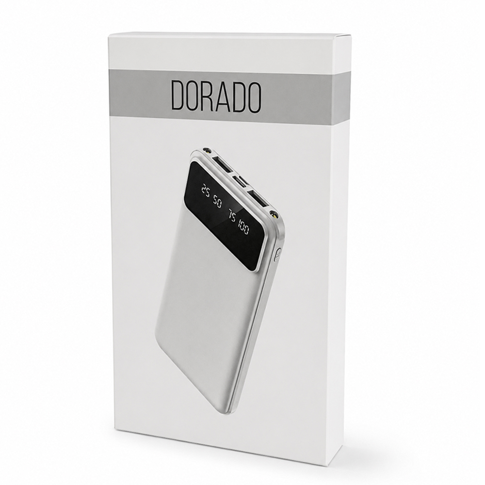 Внешний аккумулятор Dorado 10 000 mAh с фонариком, белый — 2037.01