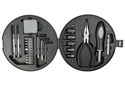 Набор инструментов Tools Колесо, 25 инструментов, серебристо-черное, в пластиковом футляре — 630001.1903