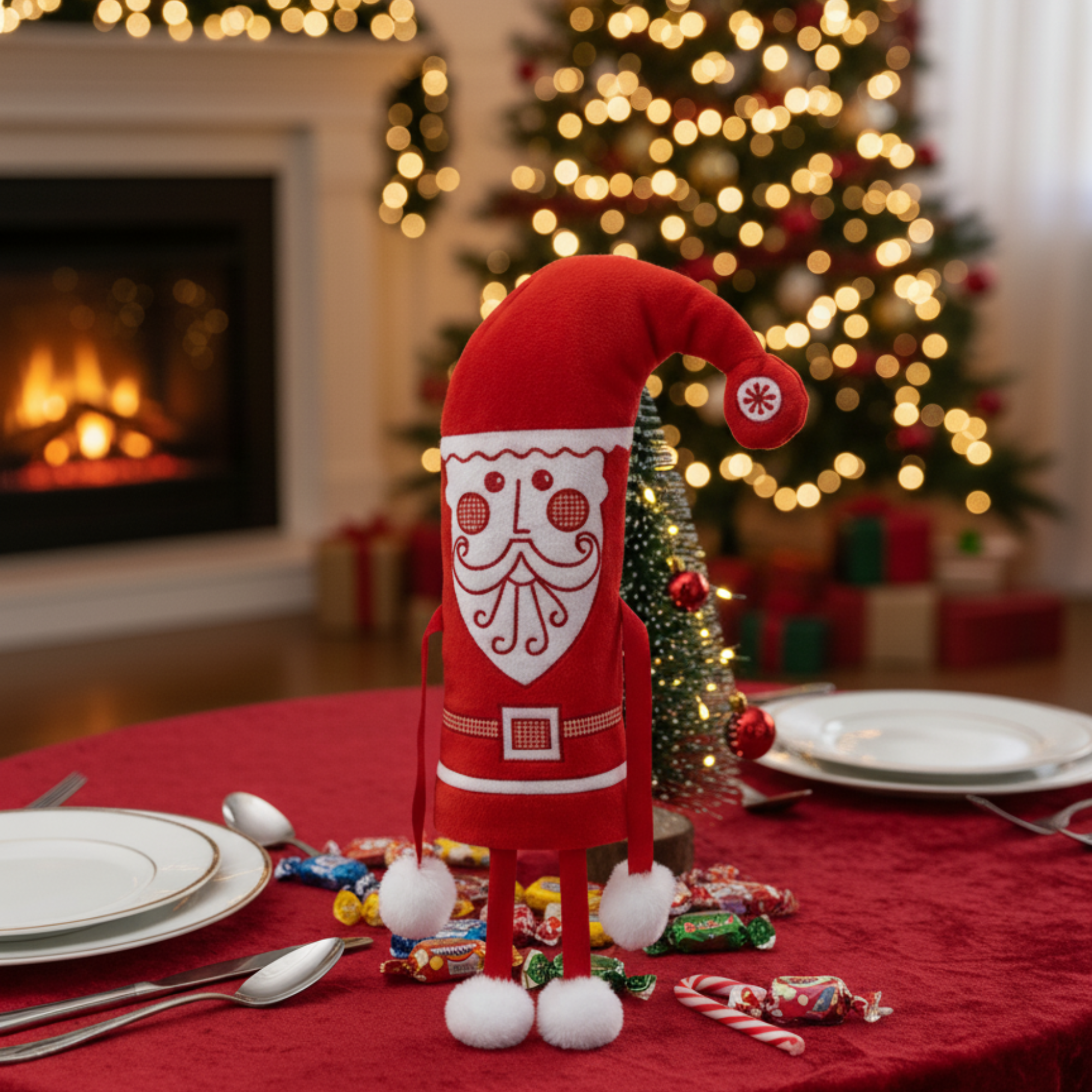 №1 НОВОГОДНИЙ КОЛПАЧОК текстиль (красный) 300 грамм новогодний подарок классический