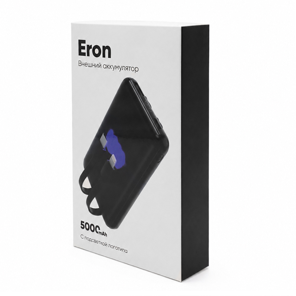 Внешний аккумулятор Eron с подсветкой гравировки, 5000 mAh, чёрный/белый — 2058.02.03