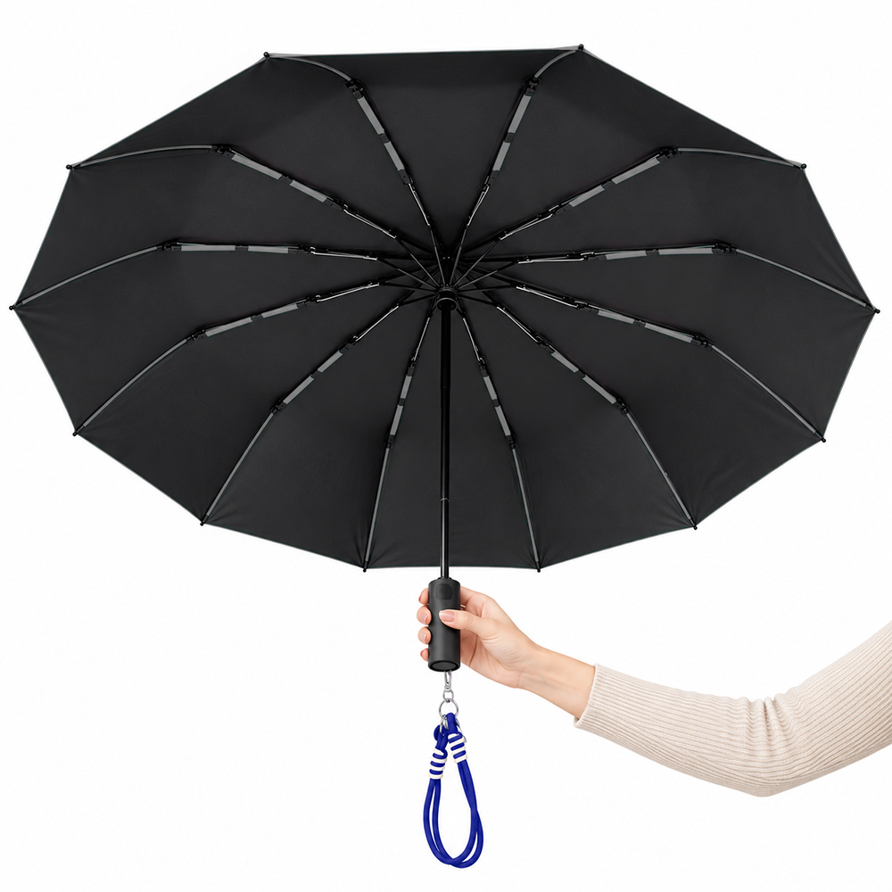 Автоматический противоштормовой складной зонт Altor с обвесом, тёмно-серый/чёрный — 8023.10.15