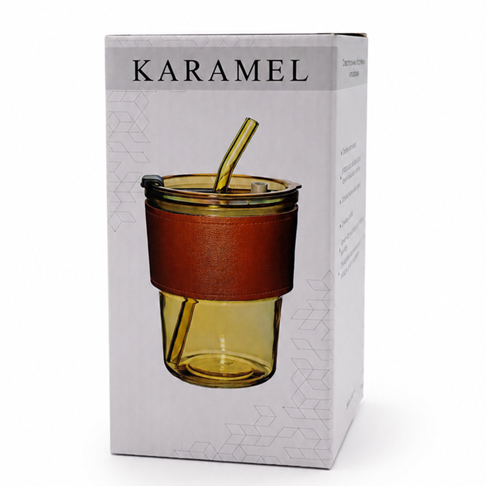 Стакан стеклянный с трубочкой и капхолдером Karamel, черный — 56003.11