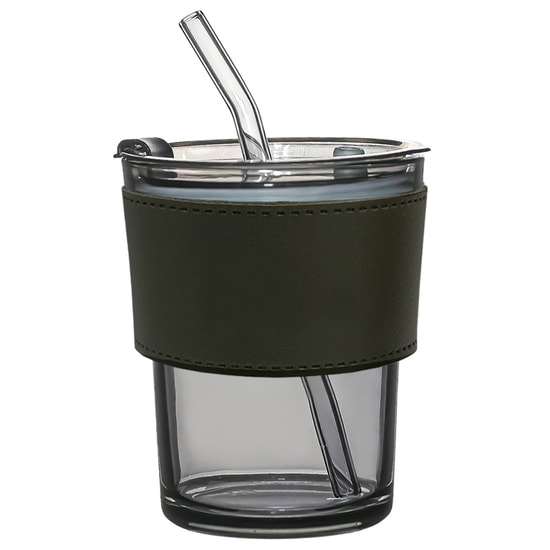 Стакан стеклянный с трубочкой и капхолдером Karamel, зелёный