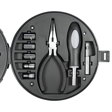 Набор инструментов Tools Колесо, 25 инструментов, серебристо-черное, в пластиковом футляре