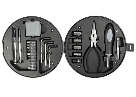 Набор инструментов Tools Колесо, 25 инструментов, серебристо-черное, в пластиковом футляре