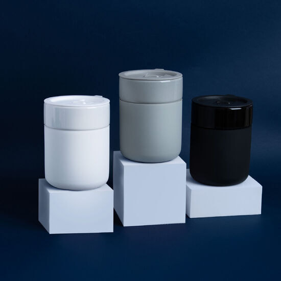 Кружка керамическая Silvia с силиконовой манжетой, серая-синяя