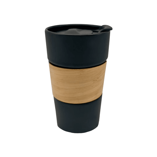 Кружка керамическая с деревянной манжетой Nexus, чёрная