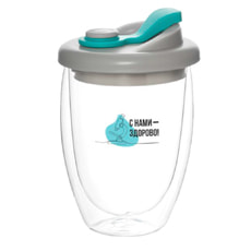 Стакан стеклянный Lotos с двойными стенками и крышкой