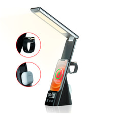 Настольная лампа с беспроводными зарядками, часами и будильником Zeus Настольная лампа с беспроводными зарядками, часами и будильником Zeus