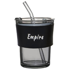 Стакан стеклянный с трубочкой и капхолдером Karamel