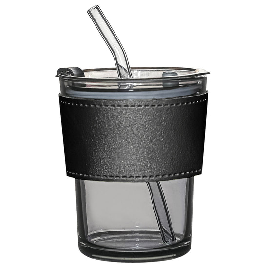 Стакан стеклянный с трубочкой и капхолдером Karamel, черный