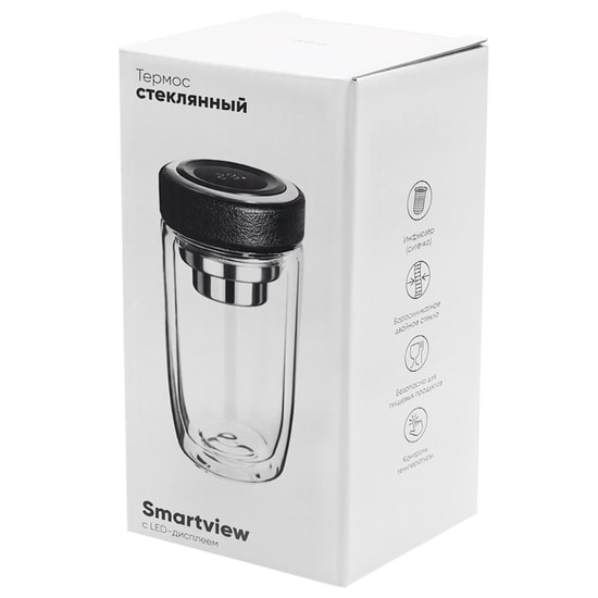 Термос стеклянный с LED-дисплеем Smartview, чёрный