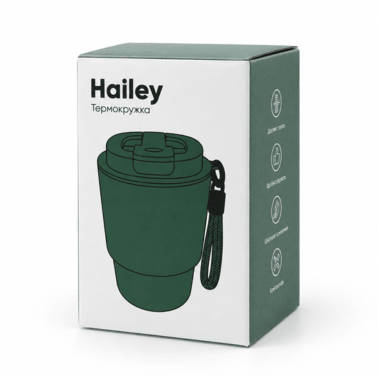 Термокружка Hailey со шнурком на карабине, зелёная