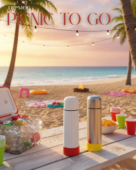 Термос Picnic Bright To Go, белый/красный